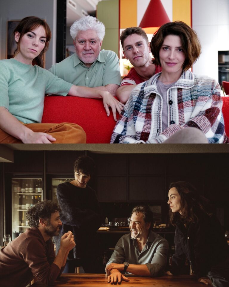 Los socios Pedro Almodóvar, Rodrigo Sorogoyen e Isabel Peña en la competición oficial del Festival de Cannes